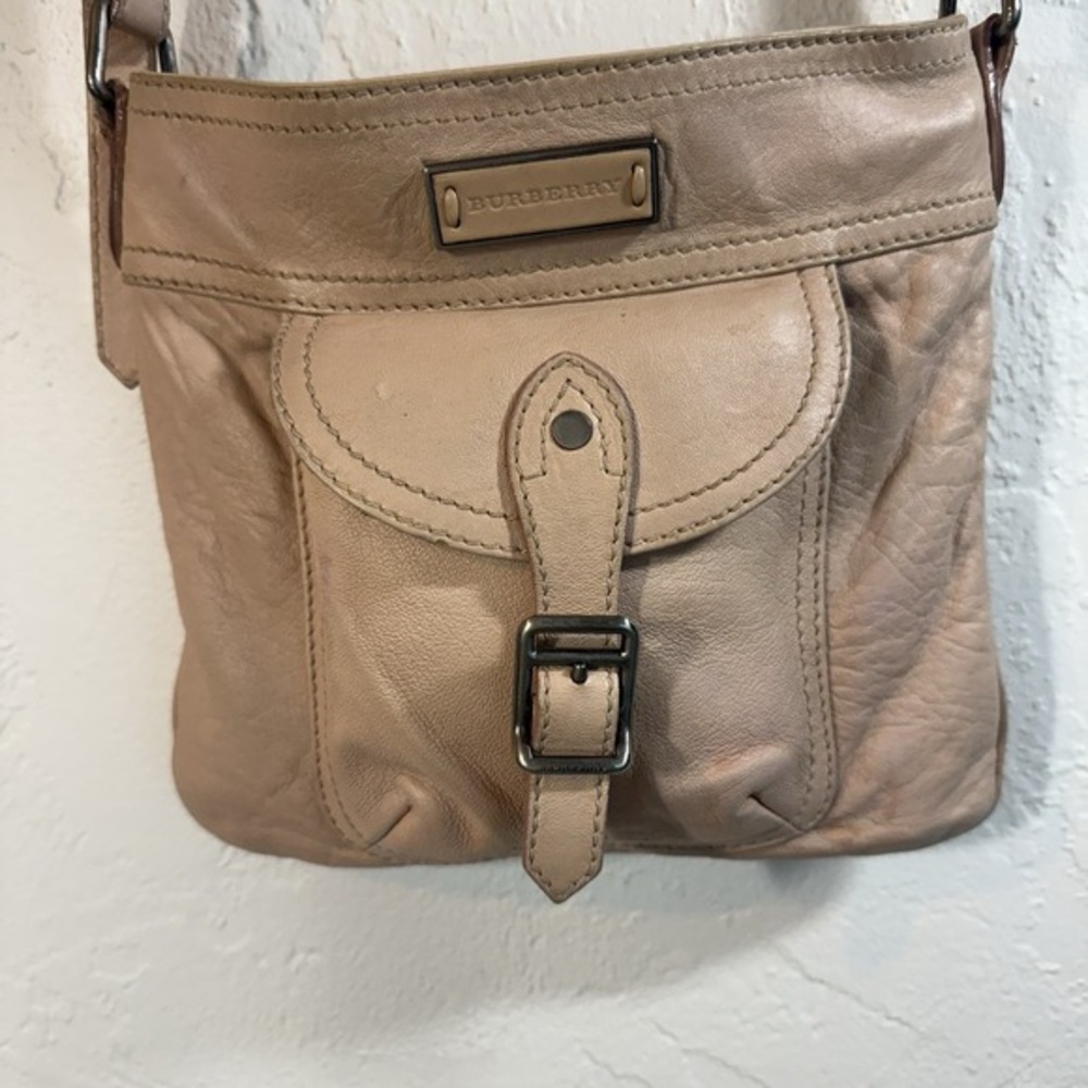 Auth BURBERRY Pink Leather Messenger Crossbody Bag Nova Check Lining Pockets Zip - Picture 3 of 14
